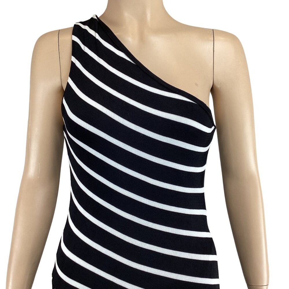 Lauren Ralph Lauren Dress Size Small Asymmetrical Black & White One-Shoulder - Picture 8 of 10